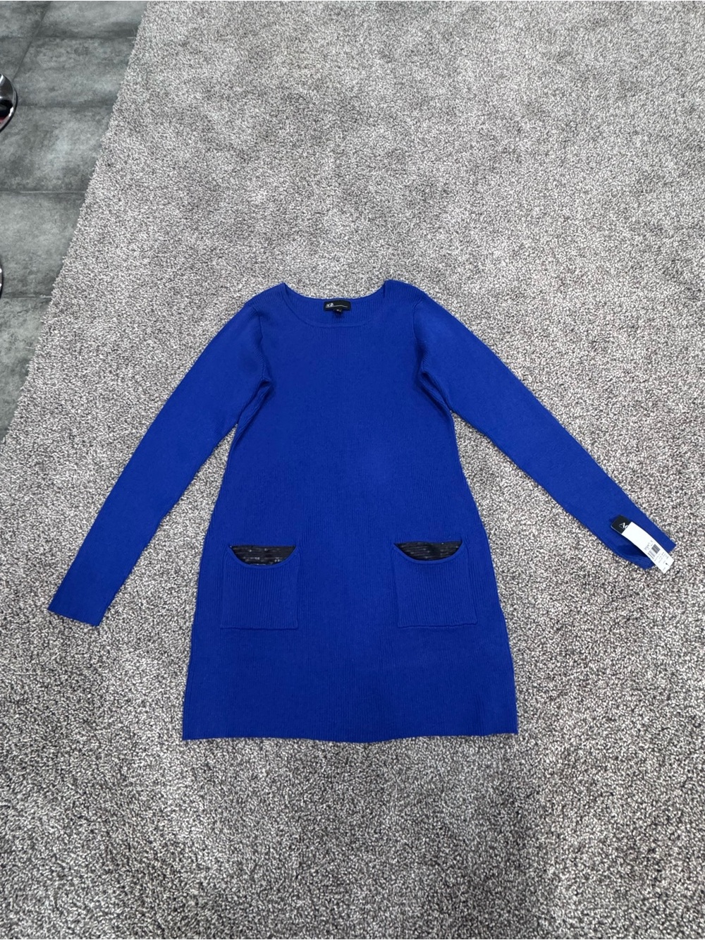 AGB Royal Blue Long Sleeve Knit Dress with Pocket Accents